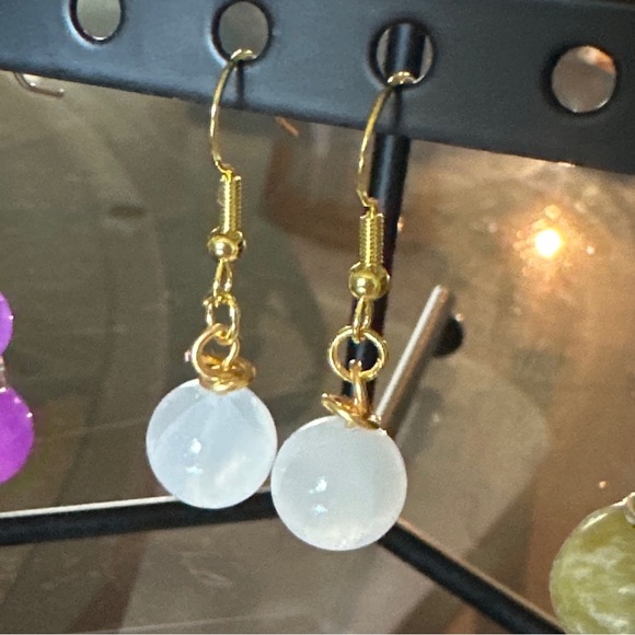 Selenite round halo dangle earrings vermeil gold selenite drop earrings - Picture 2 of 5